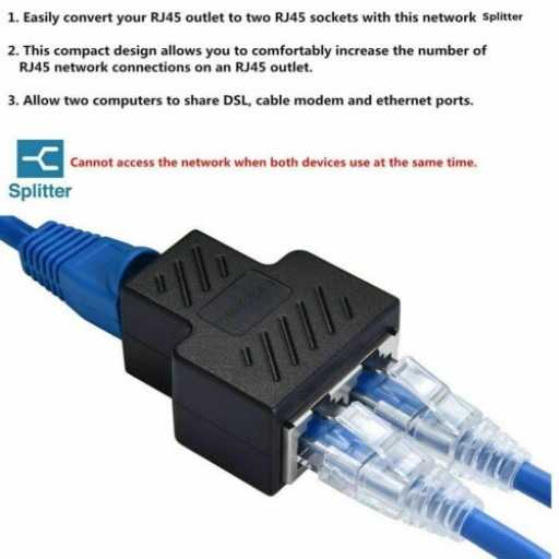RJ45 Splitter Adapter 1 Male To 2 Female Connector Ethernet Cable LAN Port