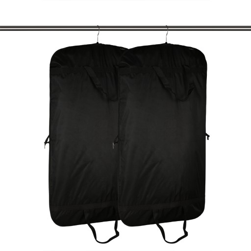Premium Quality Black Garment Bag Covers Set of 2 Featuring Zipper Carry Handles and Folding For Storage or Travel for Dresses, Suit, Jacket, Coat - Black