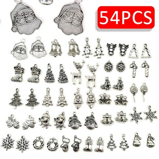 54PCS Silver Mixed Christmas Pendant Earring Bracelet Necklace DIY Making