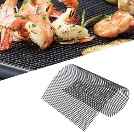 BBQ Grill Mesh Mat Non-Stick Reusable Teflon Cooking Grilling Sheet Use On Gas, Charcoal, Electric Barbecue Square Shape