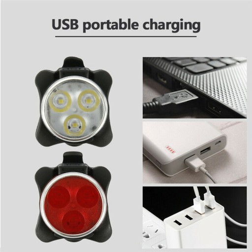 usb rechargeable bicycle front and rear light combination Waterproof, 4 Modes (2 Cables, 4 Straps)