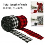 2 Rolls Red And Black Plaid Burlap Ribbon Wired Christmas Wrapping For Gift DIY