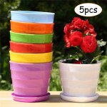 5PC Plastic Plant Pot Round Garden Flower Planting Pot With Saucer Tray
