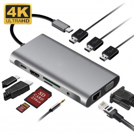 10 in 1 Multiport USB-C HUB to 4K HDMI USB 3.0 Aux Adapter For PC MacBook Pro Air