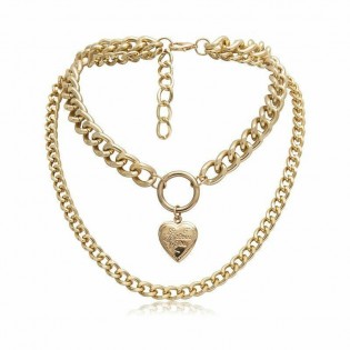 PUNK Women Chunky Necklace Heart Pendant Crude Multi-layer Jewellery Chain Gift