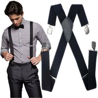 Black Braces Tuxedo Musician Suit Clip On Elastic Suspender 110cm Heave Duty