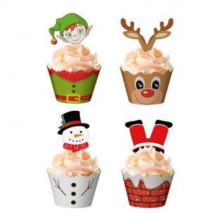 48PCS Christmas Cupcake Paper Case With Stake