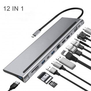 12 IN 1 MULTIPORT USB-C HUB TO 4K HDMI USB 3.0 AUX ADAPTER FOR PC MACBOOK PRO AIR