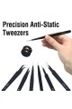6x Tweezers Set Kit Precision Anti-Static Stainless Steel ESD Multi Shape New
